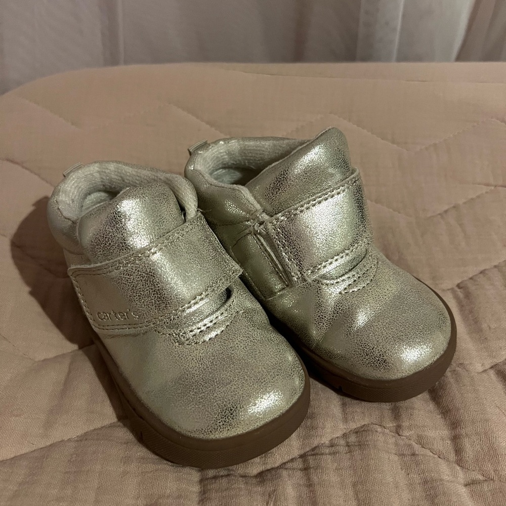 Carter's Silver Baby Walker Shoes Soft Shimmery Slip-On